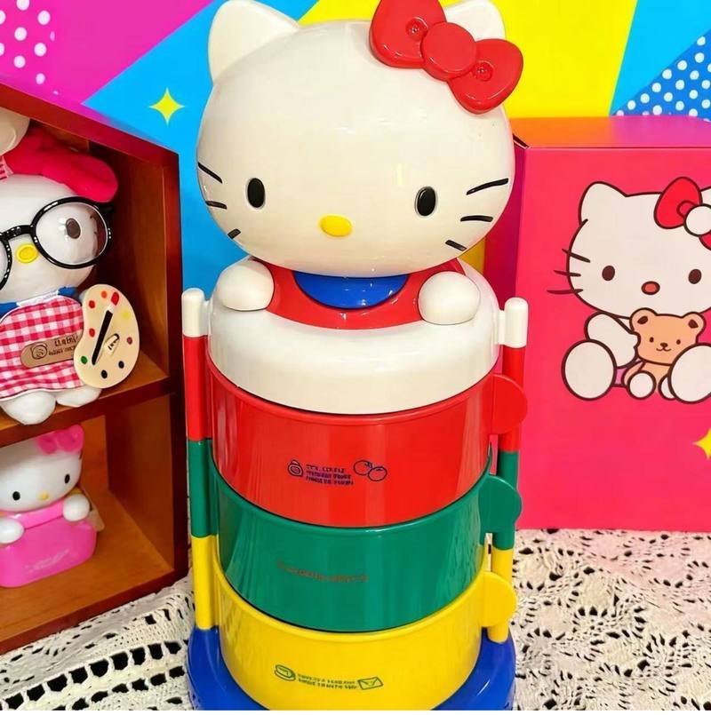 Jewelry Making Board - กล่องเก็บของลายการ์ตูนเฮลโล คิตตี้ แบบหมุนได้สามชั้น สำหรับเก็บเครื่องประดับ ของตกแต่งโต๊ะเครื่องแป้ง และที่เก็บเครื่องสำอาง