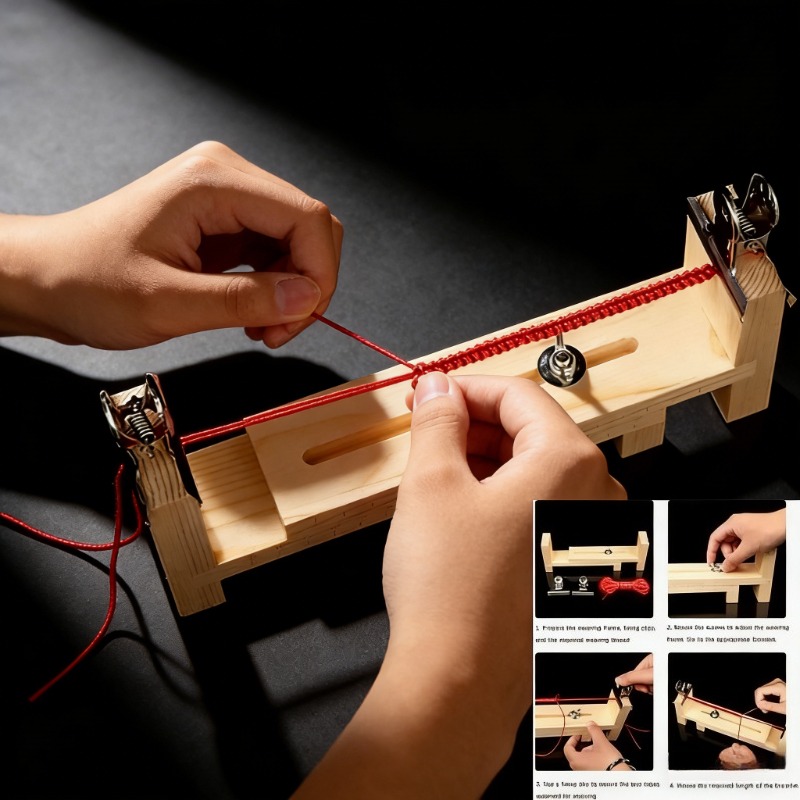 Jewelry Making Machines - เครื่องมือถักสร้อยข้อมือไม้เนื้อแข็ง - แผ่นกรอบปรับได้สำหรับถักเชือกสีแดง สายถักทำมือ อุปกรณ์งานฝีมือ DIY