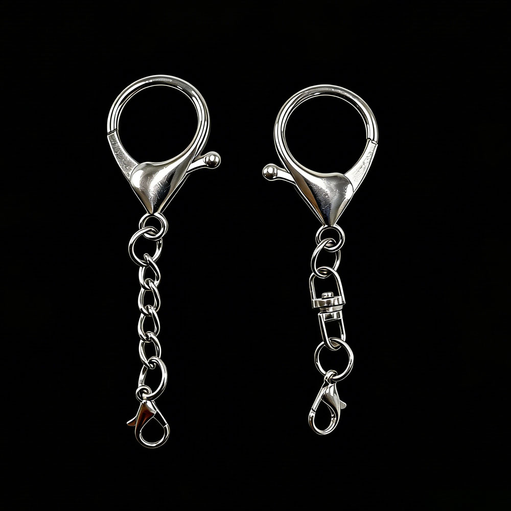 Lobster Clasp Silver - ตัวล็อคแบบก้ามปูขนาดใหญ่สีเงิน 10 ชิ้น ทำจากโลหะผสม พร้อมพวงกุญแจแบบก้ามปูขนาดเล็ก สำหรับทำเครื่องประดับ